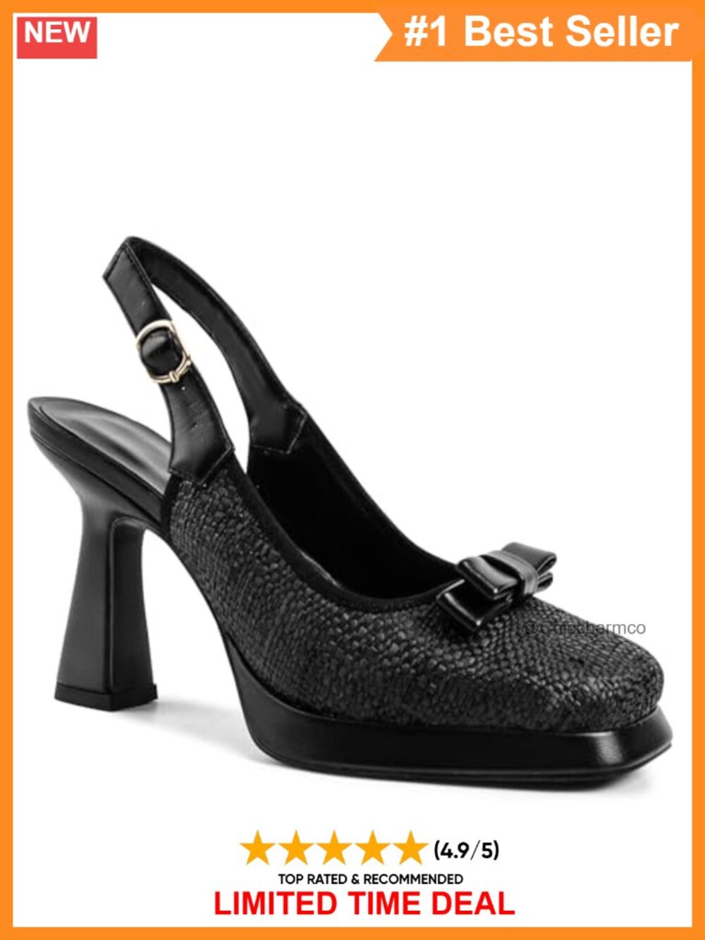 Slingback Pumps Square Toe Block Heel Braid Ankle Strap Faux Leather